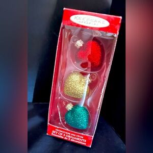 Hallmark Li'l Blown Glass Collection Set of 3 Glittery Hearts 2000 VIP Gift Used